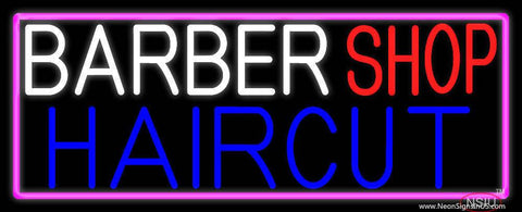 Barbershop Haircut With Pink Border Real Neon Glass Tube Neon Sign