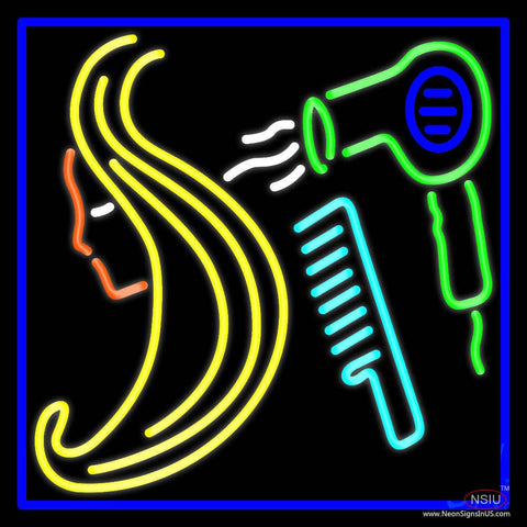 Barber Shop Hair Salon With Blue Border Real Neon Glass Tube Neon Sign