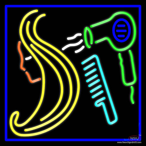 Barber Shop Hair Salon With Blue Border Real Neon Glass Tube Neon Sign 