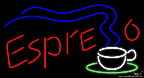 Espresso With Coffee Steam Real Neon Glass Tube Neon Sign