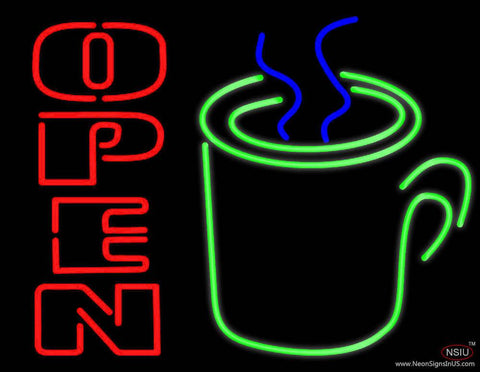 Open Coffee Mug Real Neon Glass Tube Neon Sign