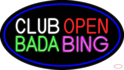 Club Open Bada Bing With Blue Border Real Neon Glass Tube Neon Sign