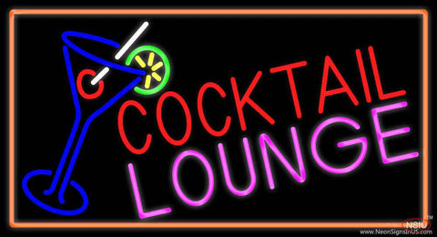 Cocktail Lounge And Martini Glass With Orange Border Real Neon Glass Tube Neon Sign 