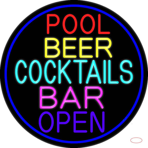 Cocktails Pool Beer Bar Open Real Neon Glass Tube Neon Sign 