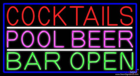 Cocktails Pool Beer Bar Open Real Neon Glass Tube Neon Sign 