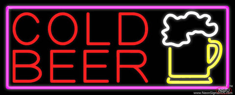 Cold Beer And Beer Mug With Pink Border Real Neon Glass Tube Neon Sign