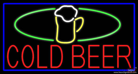 Cold Beer And Mug With Blue Border Real Neon Glass Tube Neon Sign