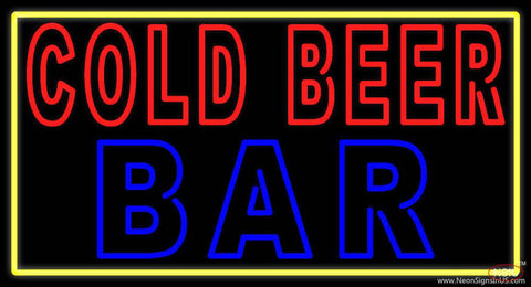 Cold Beer Bar With Yellow Border Real Neon Glass Tube Neon Sign