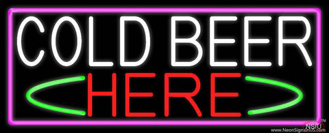 Cold Beer Here With Pink Border Real Neon Glass Tube Neon Sign