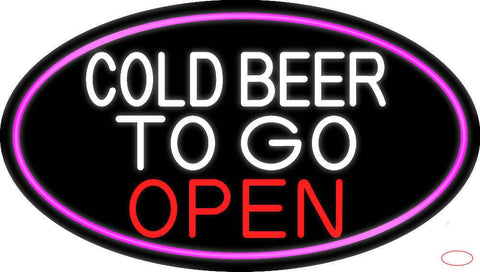 Cold Beer To Go Open Oval With Pink Border Real Neon Glass Tube Neon Sign