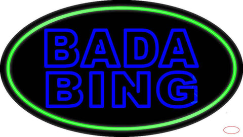 Double Stroke Blue Bada Bing With Green Border Real Neon Glass Tube Neon Sign