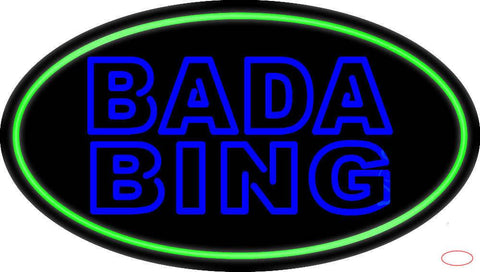 Double Stroke Blue Bada Bing With Green Border Real Neon Glass Tube Neon Sign 