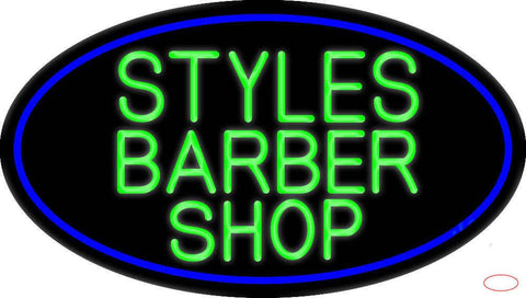 Green Styles Barber Shop With Blue Border Real Neon Glass Tube Neon Sign 