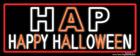 Happy Halloween Block With Red Border Real Neon Glass Tube Neon Sign