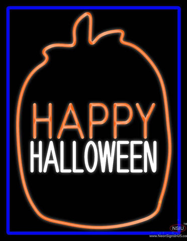 Happy Halloween With Blue Border Real Neon Glass Tube Neon Sign