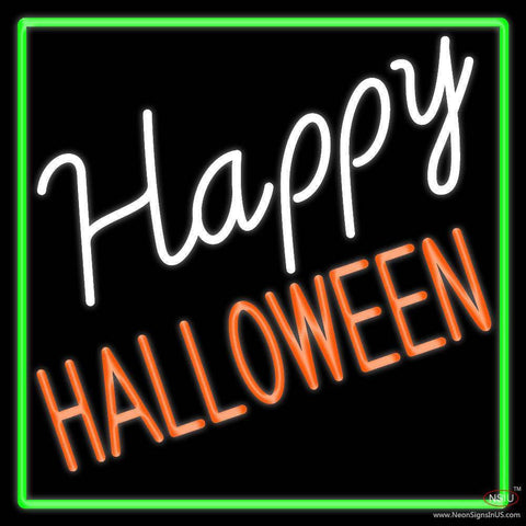 Happy Halloween With Green Border Real Neon Glass Tube Neon Sign