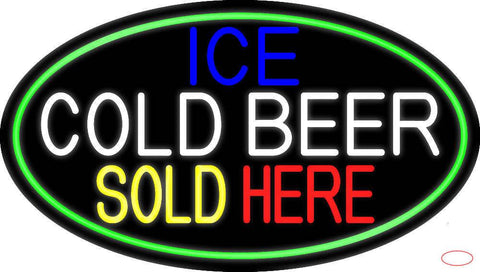 Ice Cold Beer Sold Here With Green Border Real Neon Glass Tube Neon Sign
