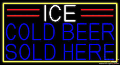 Ice Cold Beer Sold Here With Yellow Border Real Neon Glass Tube Neon Sign 
