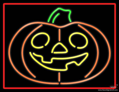 Jack O Lantern Pumkin With Red Border Real Neon Glass Tube Neon Sign