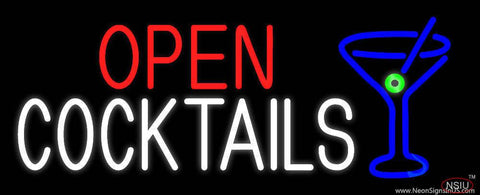 Open With Cocktail Glass Real Neon Glass Tube Neon Sign