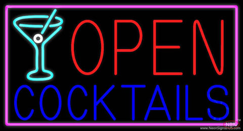 Open With Cocktail Glass Real Neon Glass Tube Neon Sign 