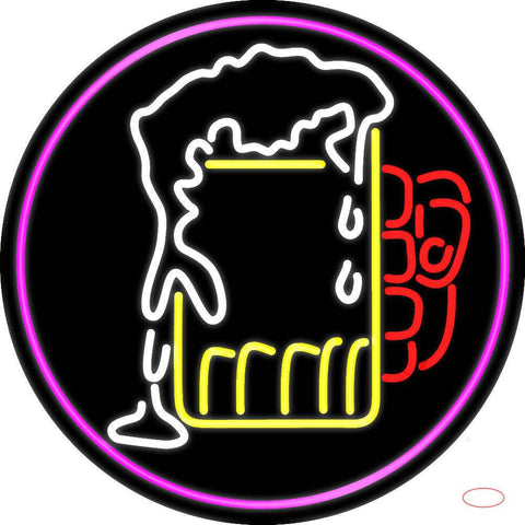 Overflowing Cold Beer Mug Oval With Pink Border Real Neon Glass Tube Neon Sign 