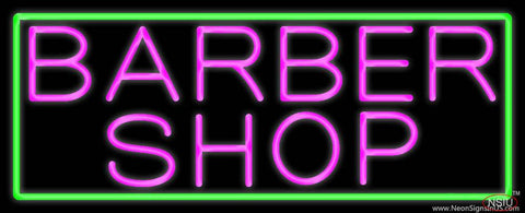 Pink Barber Shop With Green Border Real Neon Glass Tube Neon Sign 