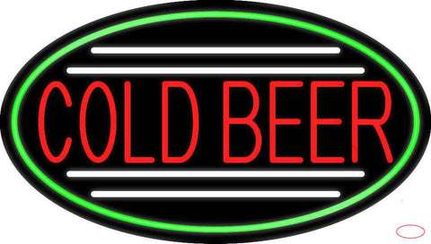 Red Cold Beer Oval With Green Border Real Neon Glass Tube Neon Sign