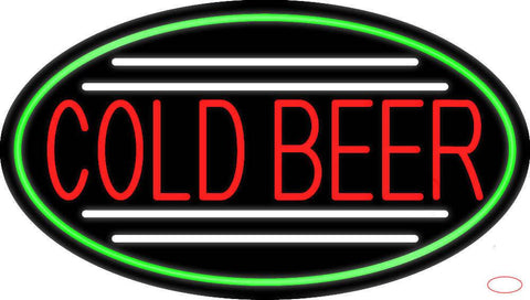 Red Cold Beer Oval With Green Border Real Neon Glass Tube Neon Sign 