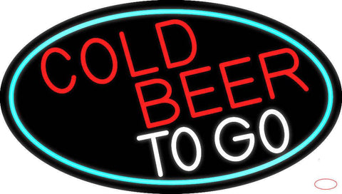 Red Cold Beer To Go Oval With Turquoise Border Real Neon Glass Tube Neon Sign