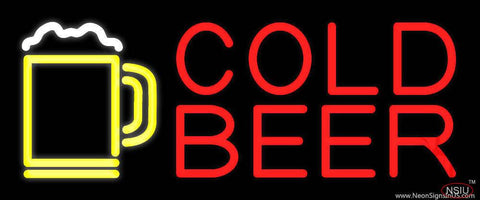 Red Cold Beer With Yellow Mug Real Neon Glass Tube Neon Sign