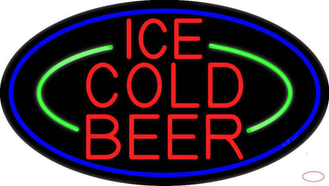 Red Ice Cold Beer With Blue Border Real Neon Glass Tube Neon Sign 
