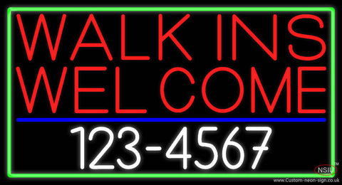 Red Walk Ins Welcome With Phone Number Real Neon Glass Tube Neon Sign