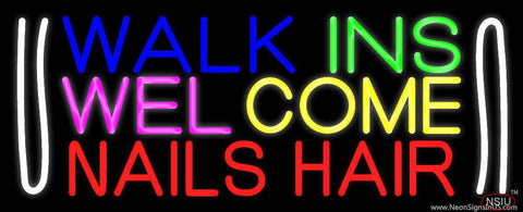 Walk Ins Welcome Nails Hair Real Neon Glass Tube Neon Sign