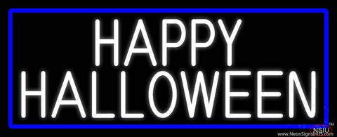 White Happy Halloween With Blue Border Real Neon Glass Tube Neon Sign