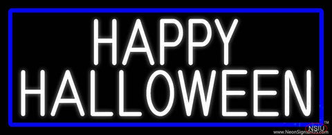 White Happy Halloween With Blue Border Real Neon Glass Tube Neon Sign 