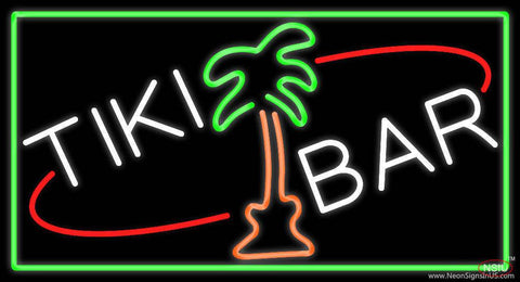 White Tiki Bar And Palm Tree With Green Border Real Neon Glass Tube Neon Sign