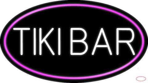 White Tiki Bar Oval With Pink Border Real Neon Glass Tube Neon Sign