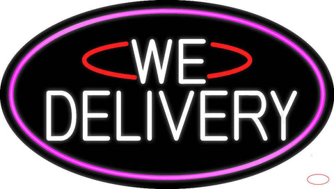 White We Deliver Oval With Pink Border Real Neon Glass Tube Neon Sign