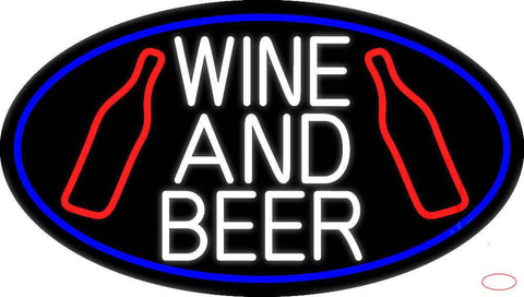 White Wine And Beer Bottle Oval With Blue Border Real Neon Glass Tube Neon Sign