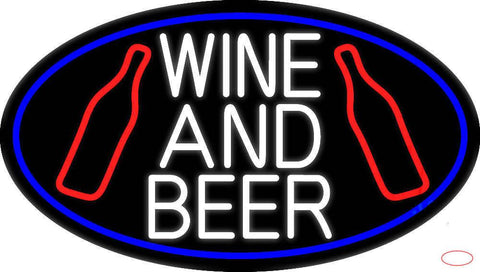 White Wine And Beer Bottle Oval With Blue Border Real Neon Glass Tube Neon Sign 