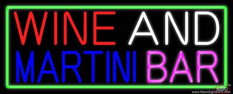 Wine And Martini Bar With Green Border Real Neon Glass Tube Neon Sign