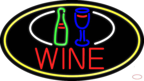 Wine Bottle Glass Oval With Yellow Border Real Neon Glass Tube Neon Sign 
