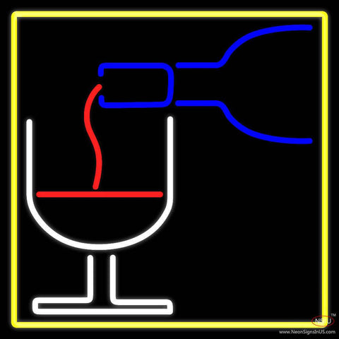 Wine Glass Bottle With Yellow Border Real Neon Glass Tube Neon Sign