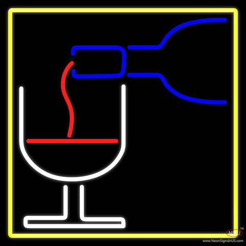 Wine Glass Bottle With Yellow Border Real Neon Glass Tube Neon Sign 