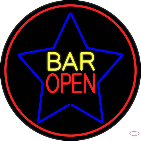 Yellow Bar Open Inside Blue Star Real Neon Glass Tube Neon Sign