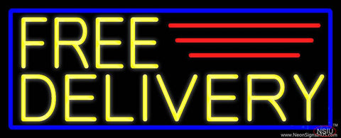 Yellow Free Delivery With Blue Border Real Neon Glass Tube Neon Sign