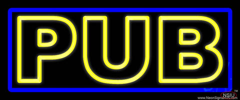 Yellow Pub With Blue Border Real Neon Glass Tube Neon Sign