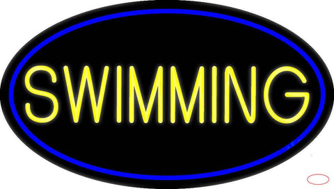 Yellow Swimming With Blue Border Real Neon Glass Tube Neon Sign