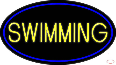 Yellow Swimming With Blue Border Real Neon Glass Tube Neon Sign 
